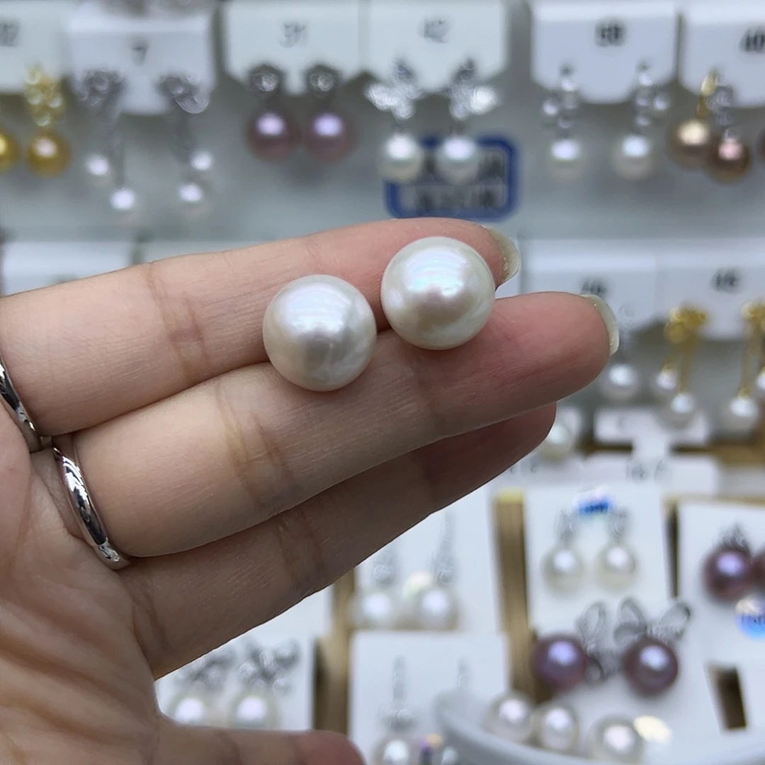 银S925镶嵌耳钉淡水珍珠