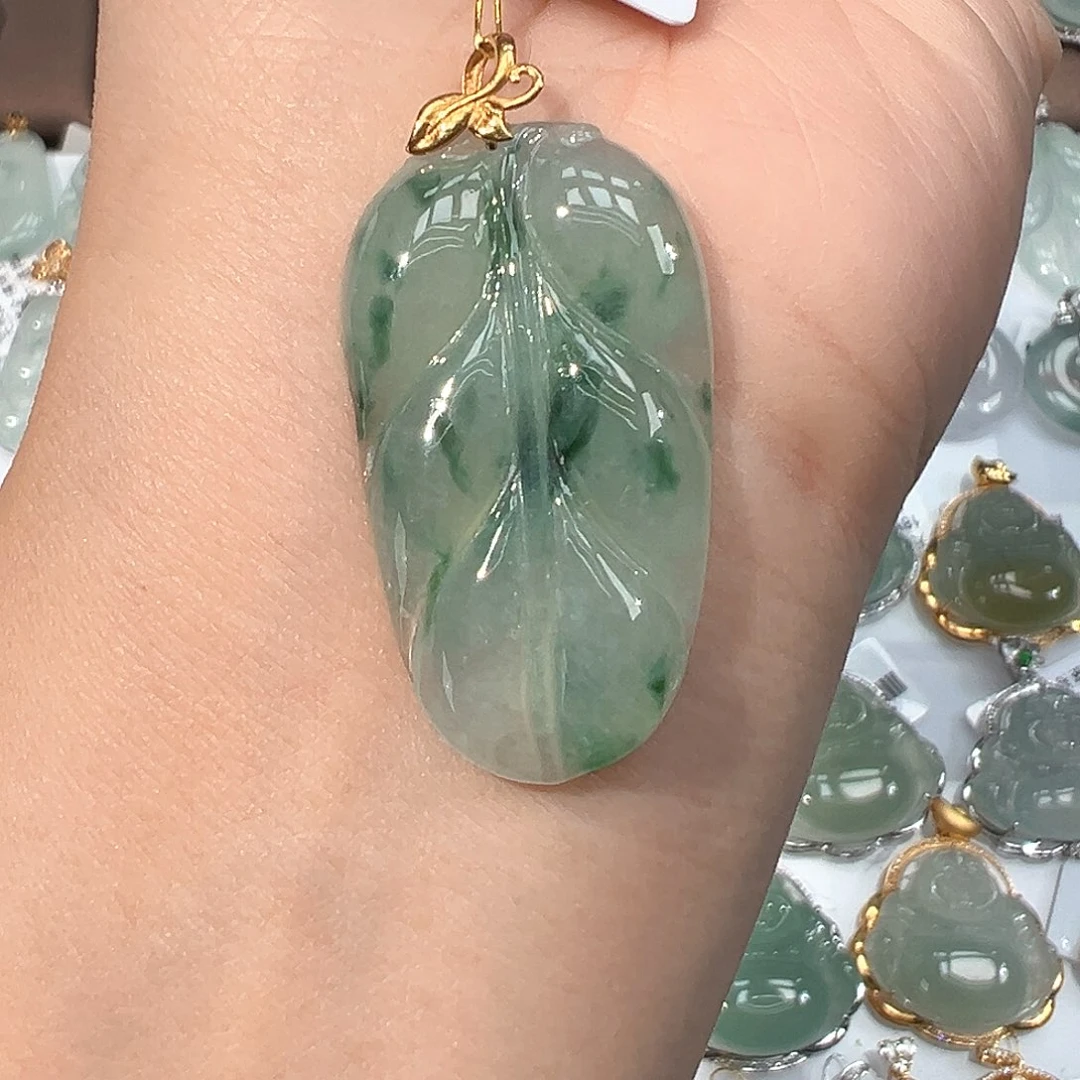 翡翠18K金镶嵌吊坠(不含链)叶子