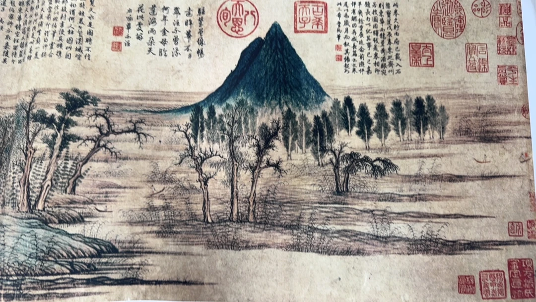 微喷进口工艺绢布，赵孟頫鹊华秋色，手工裁剪介意勿拍