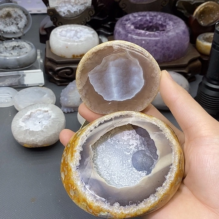 紫晶摆件未镶嵌聚宝盆闪