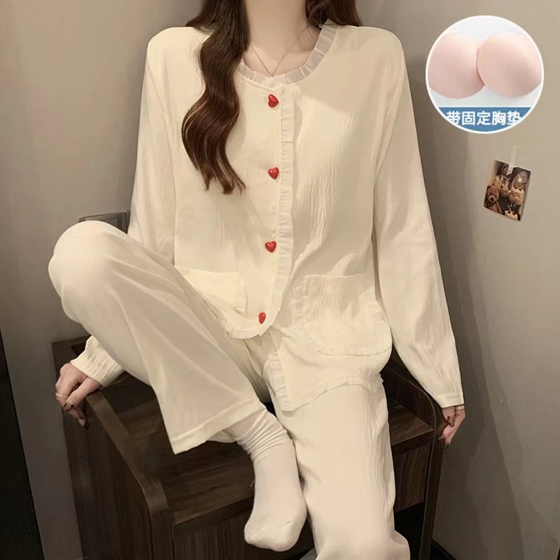 睡衣女春秋季长袖带胸垫甜美公主风2025年新款网红薄款家居服套装