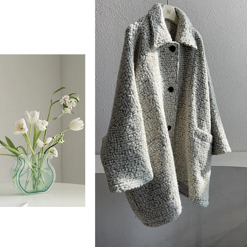 S673 A字斗篷呢子大衣女中长款外套高级感冬天灰色风赫本毛呢大衣