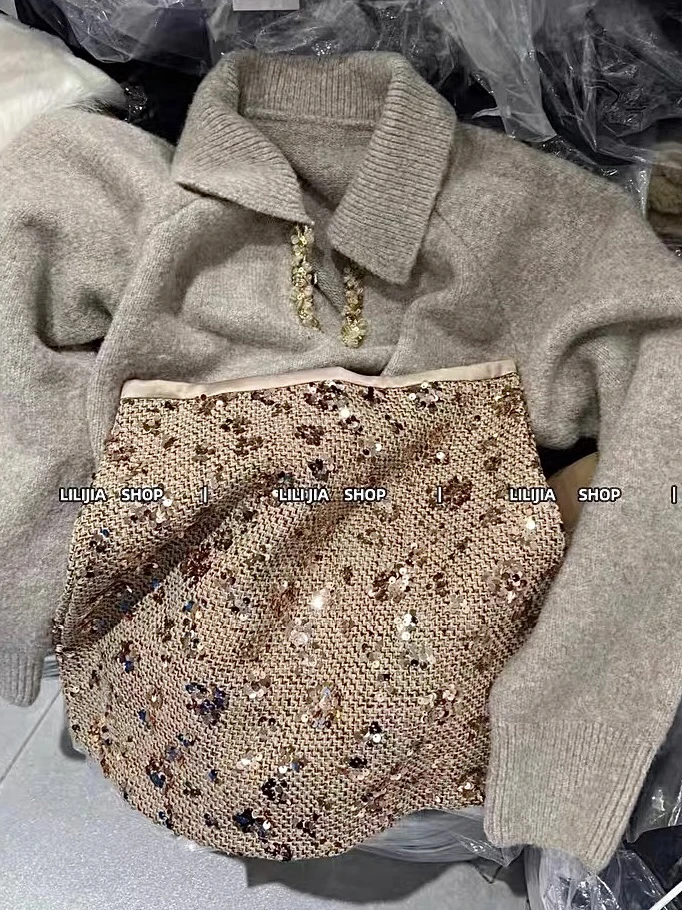 【原野焦糖】韩版新款时尚百搭高腰显瘦亮片裙