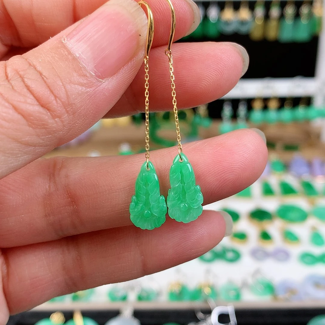 翡翠耳饰18K金镶嵌的