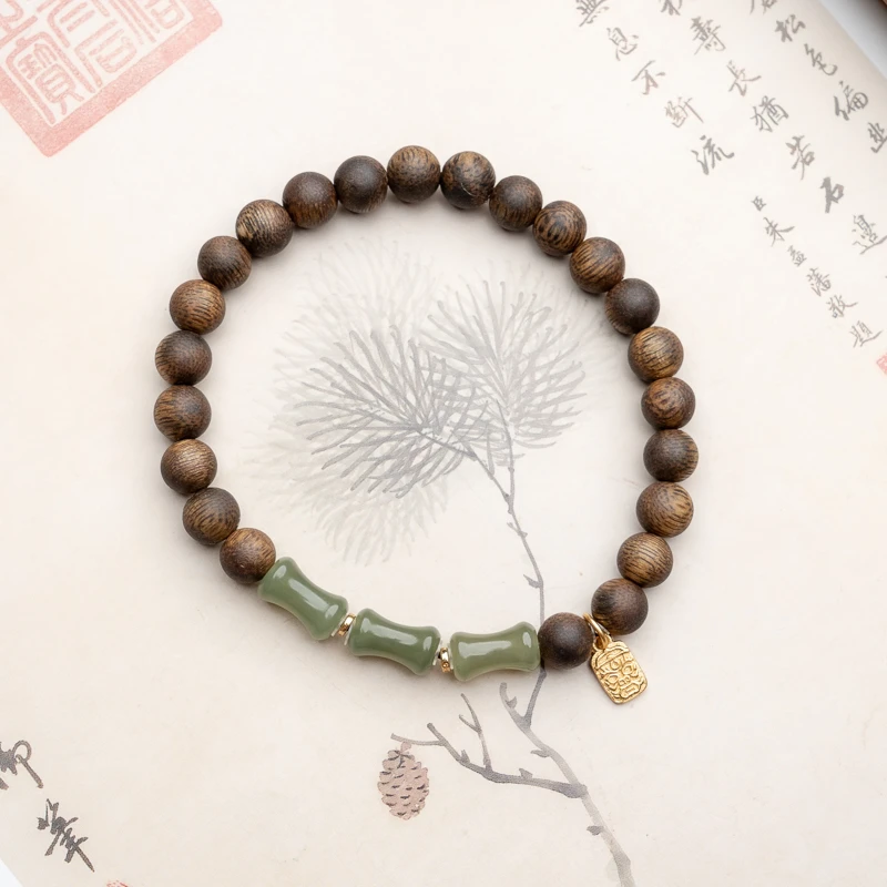 沉香【节节高升】莺歌绿棋楠沉香6mm+竹节单圈手串