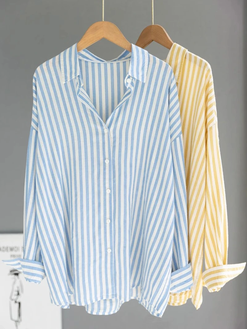 韩版宽松休闲蓝色条纹衬衫女清新减龄防晒外套潮