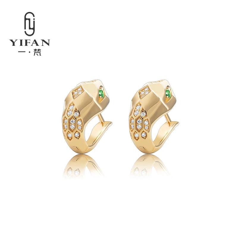 925银合成锆石耳饰 金色灵蛇耳环