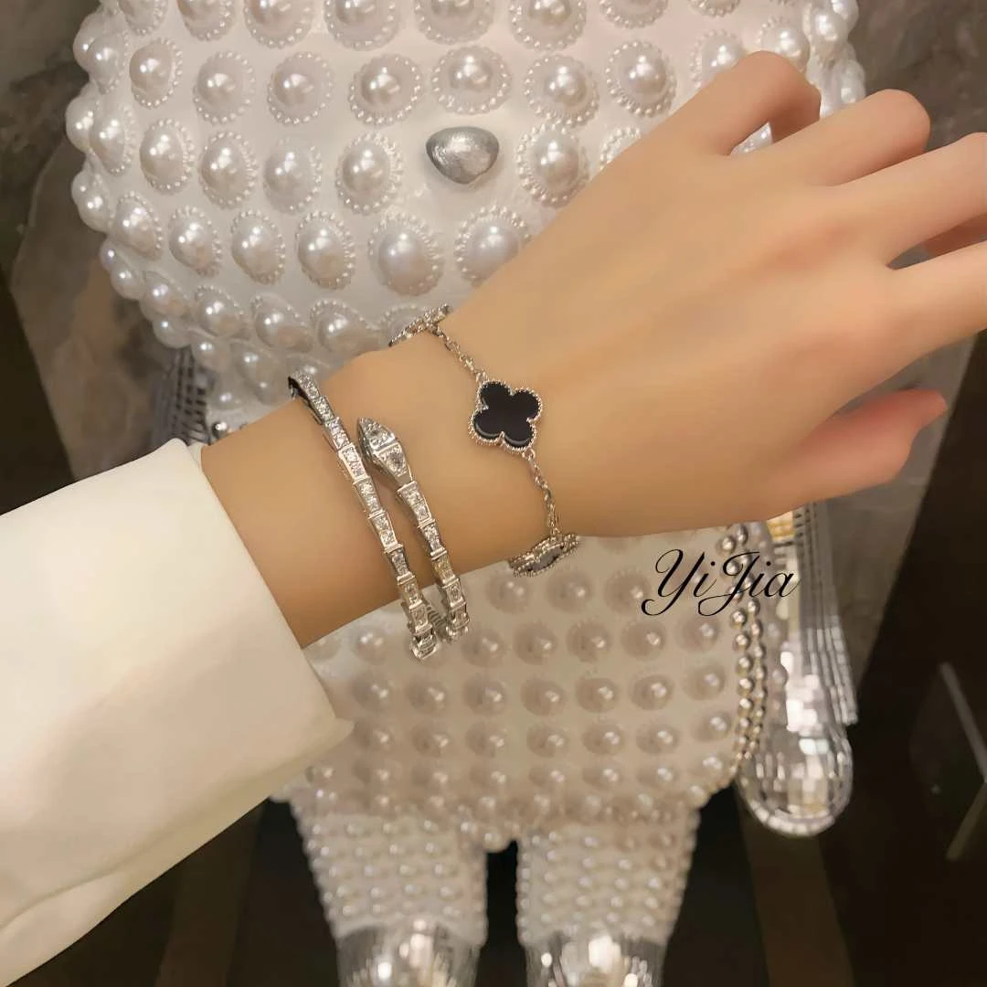 语花印 铜合金合成锆石手链 时尚四叶草手链(黑）FS1175轻奢百搭