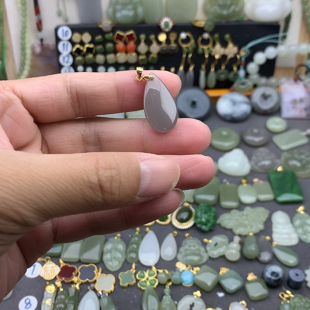 和田玉银S925镶嵌吊坠(不含链)