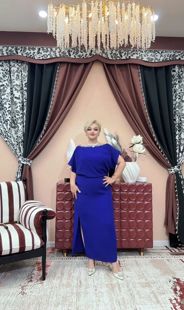 【A082】时尚新款民族风迪拜土耳其重工服饰蓝色长款连衣裙