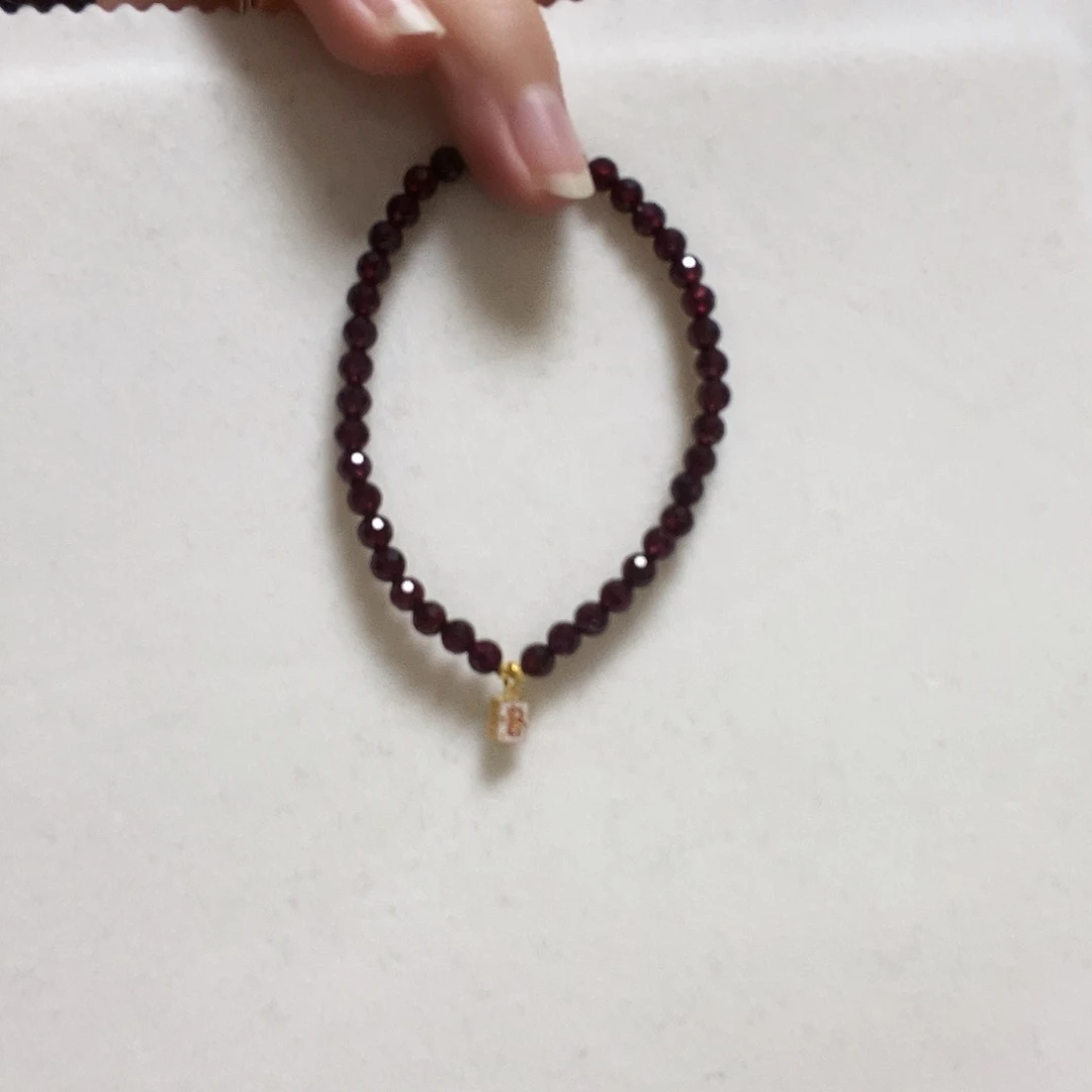 石榴石手串18K金镶嵌简单