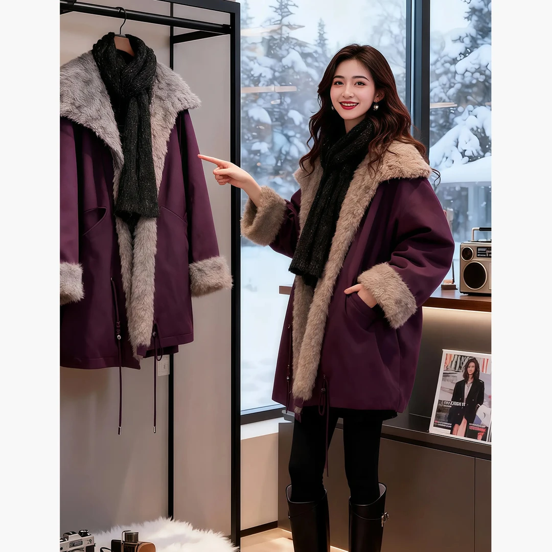 时尚加厚保暖中长款外套女2025冬季新款高级感洋气显瘦短款外套