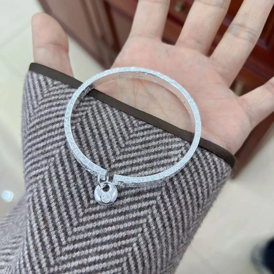 足银手镯 足银999.9【吉言胖福吊坠】开口手镯