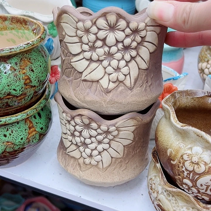 多肉绿植陶瓷花盆9.9包邮，有孔