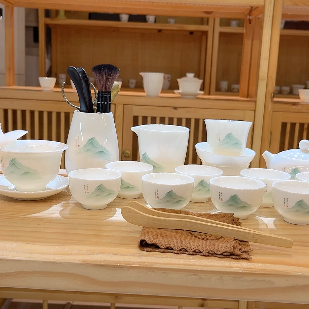 【御瓷斋】羊脂玉瓷又见青山套装22头
