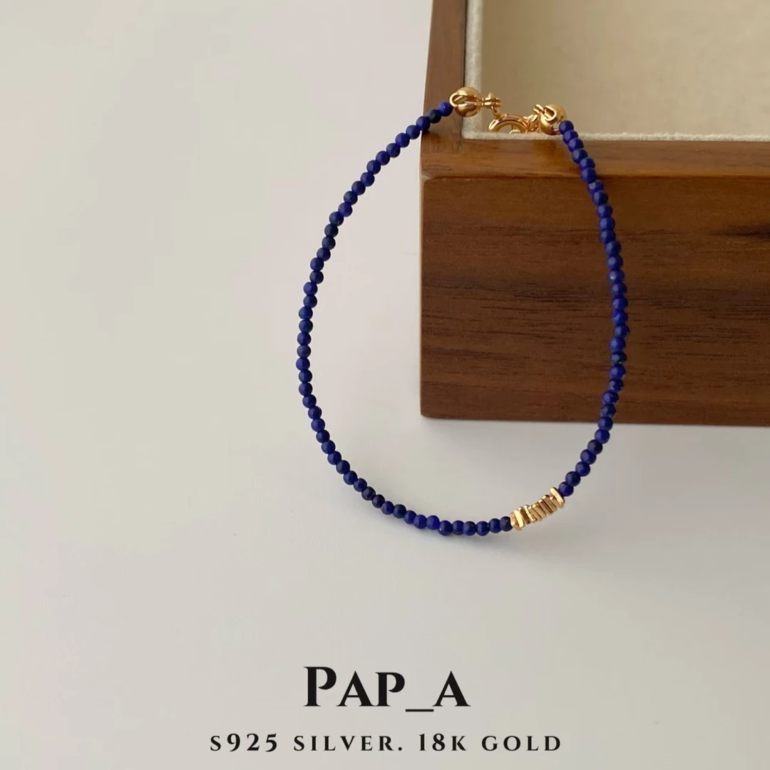 925银手链 PAPA·新中式蓝色串珠手链16+3cm极细