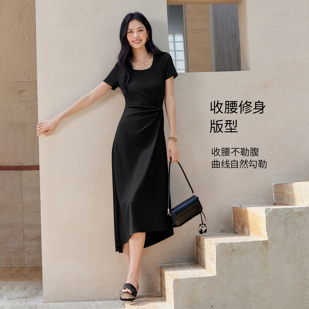 【夏季小黑裙】伊芙丽显瘦扭结设计连衣裙女2025夏装新款1G6993791