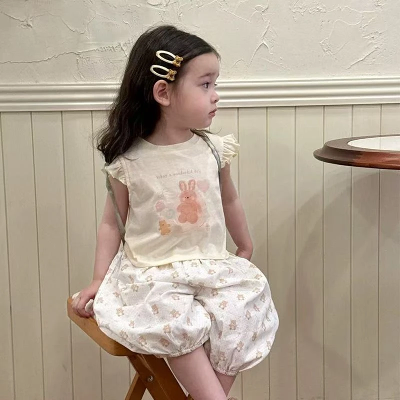 2025新款女童套装夏季宝宝短袖T恤洋气可爱防蚊裤子两件套夏装