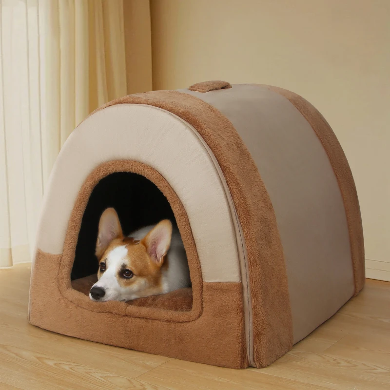 狗窝冬季保暖半封闭式房型狗屋中大型犬睡觉用猫窝四季通用狗狗床