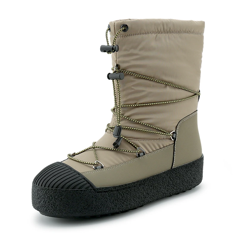 【年终特惠】加绒加厚羽绒雪地靴女时尚厚底保暖冬真皮增高短靴