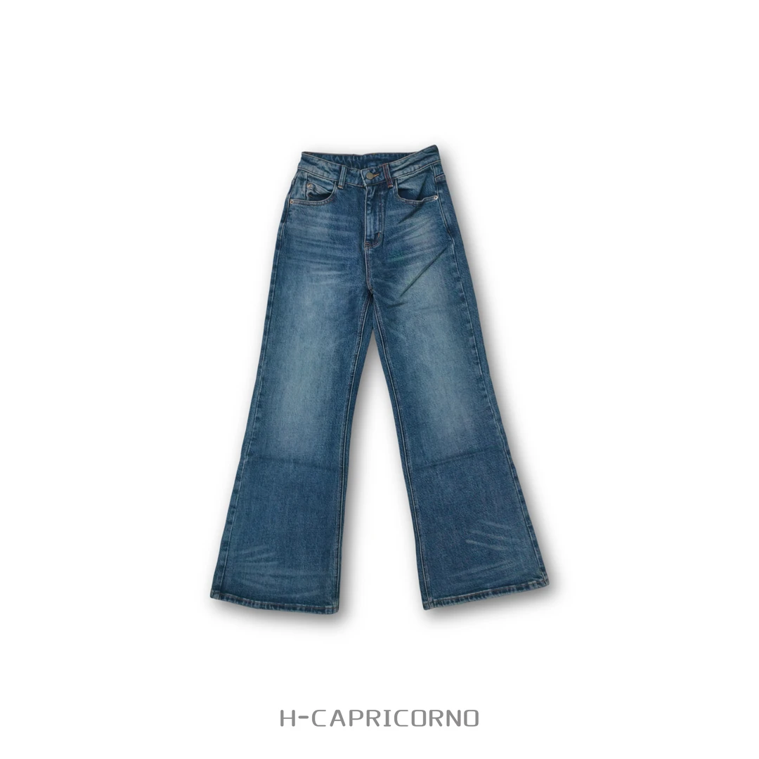 H-CAPRICORNO复古中高腰微辣线条感深丹青蓝长牛仔裤