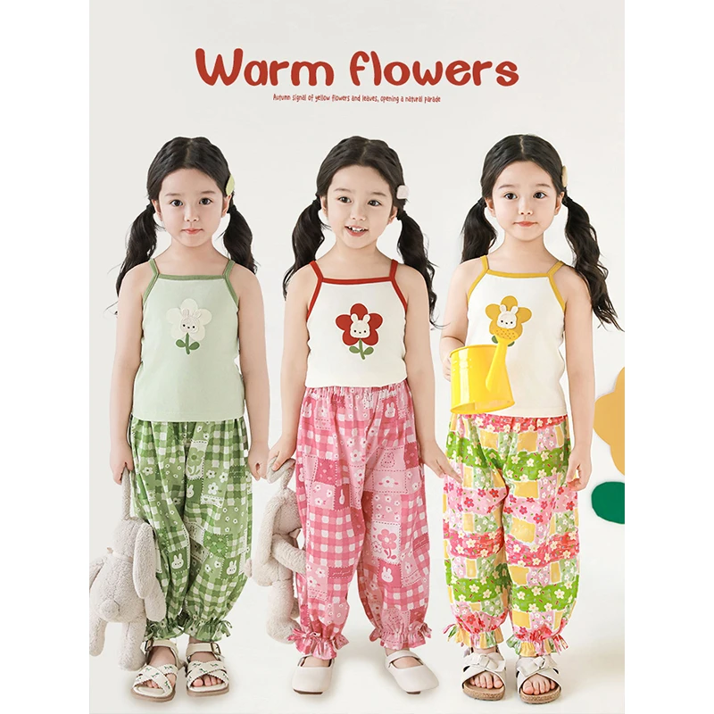 YOEHYAUL/幼悠夏伍波下 【多彩花房】薄款休闲女童吊带背心 LX0031