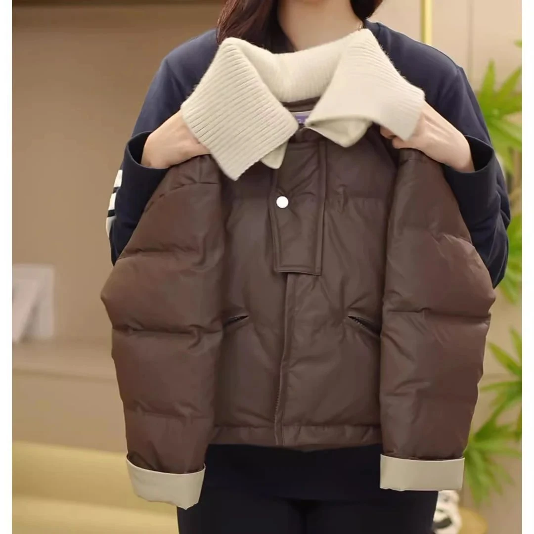 女童小羊皮棉服秋冬2025新款中大童加厚毛线翻领棉袄外套美拉德潮