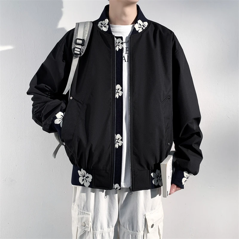 男士棒球服大花朵印花设计感青少年学生休闲百搭潮流时尚酷帅外套