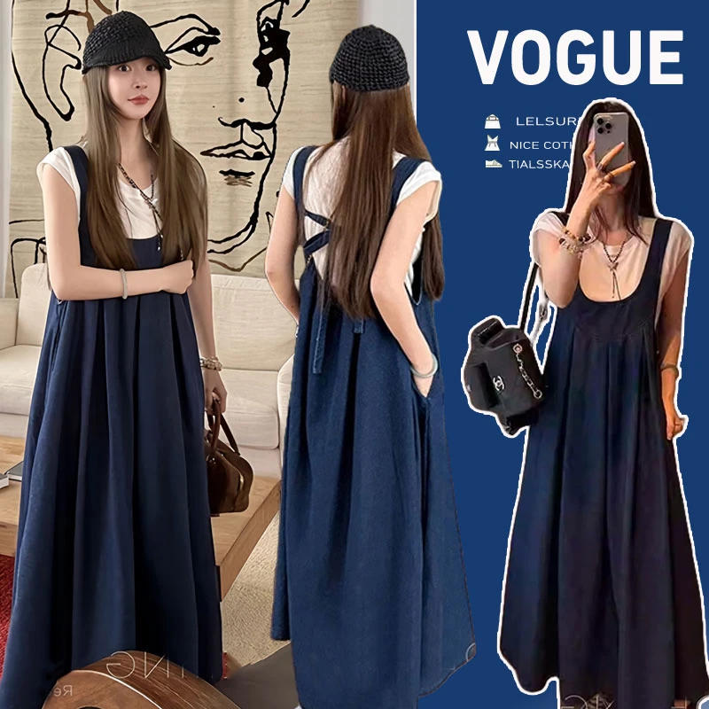 孕妇装夏季短袖连衣裙2025新款显瘦宽松韩版洋气翻领中长裙不显怀