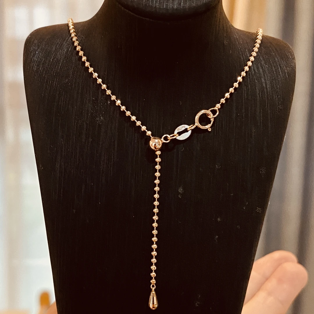 18K金项链豆豆链爱心抽拉调节锁骨链镭射时尚百搭爆闪万能链轻奢