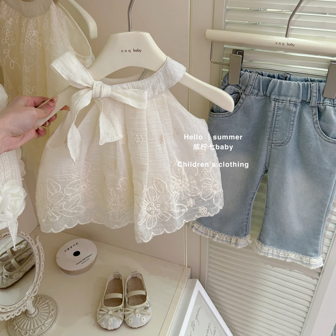 现【咸柠七】女童洋气套装夏季25新款吊带背心时髦花边牛仔裤两件套