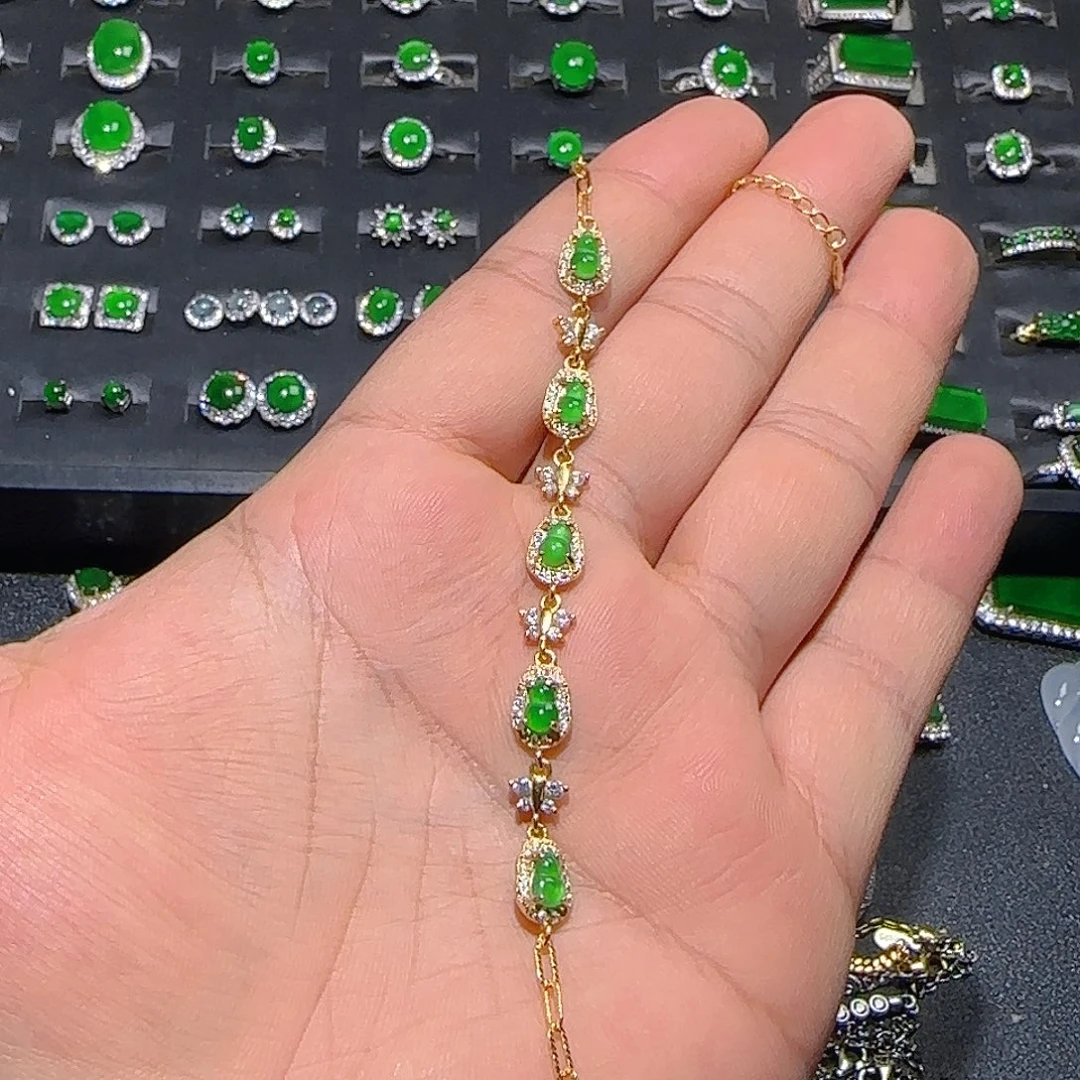 翡翠银S925镀金镶嵌手链