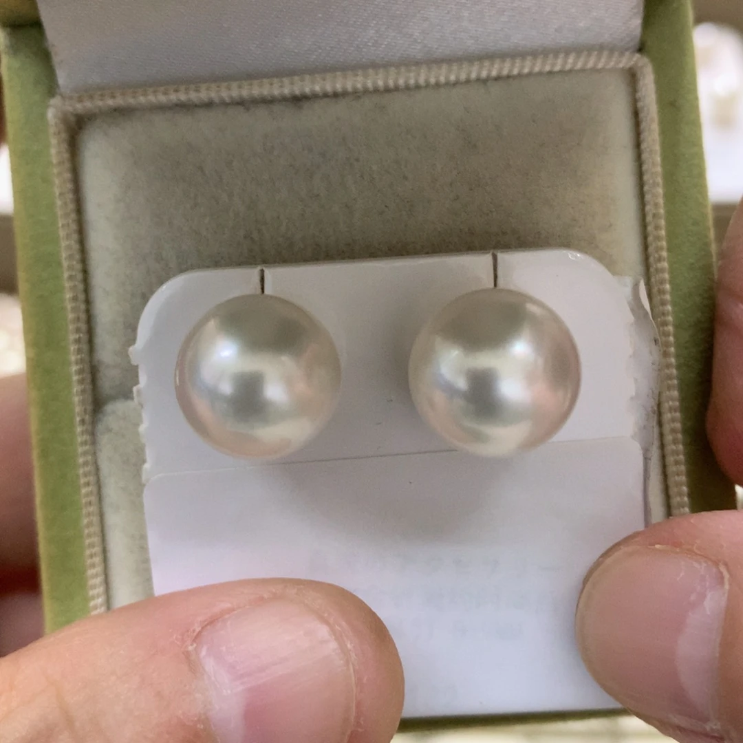 海水珍珠耳饰18K金镶嵌12-13澳白素钉