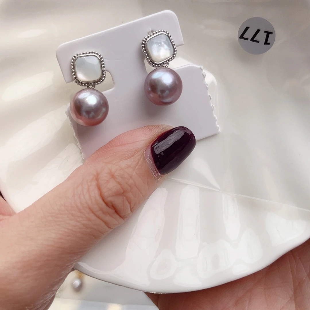 乄***️银S925镶嵌淡水珍珠耳饰