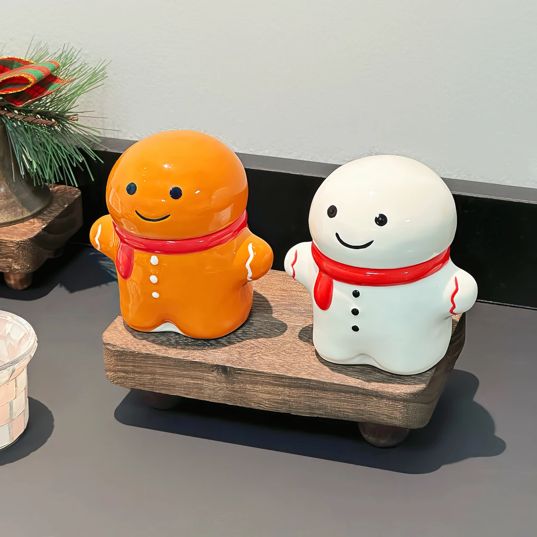 卡通雪人牙签筒家用桌面装饰品摆件可爱棉签收纳盒陶瓷牙线收纳罐