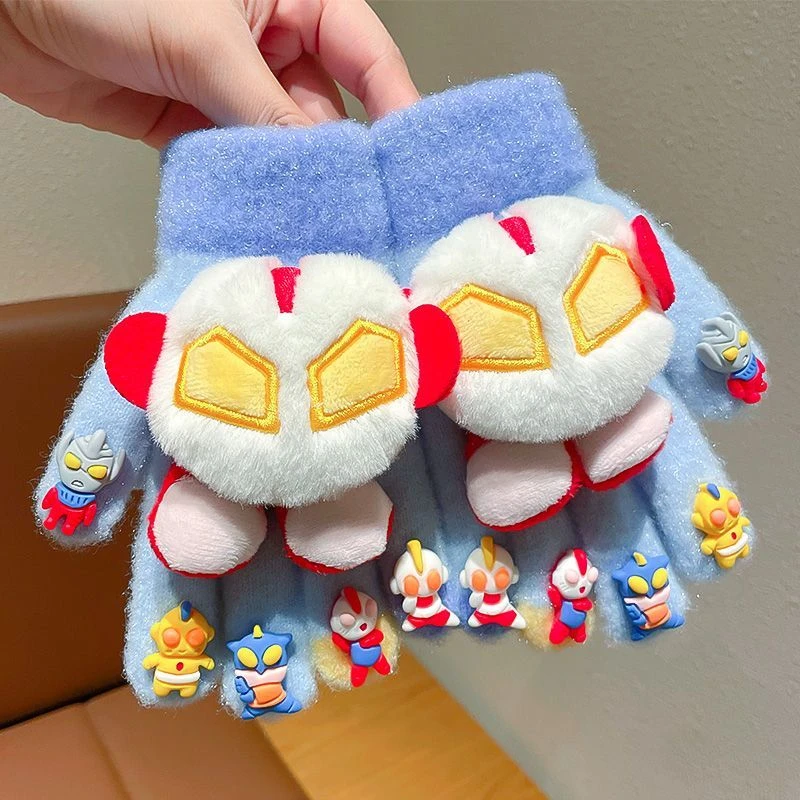 儿童卡通新款手套秋冬防风加厚保暖分指手套男孩写字男童五指套ww