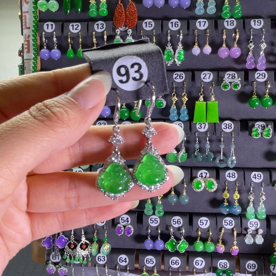 银S925镶嵌翡翠耳饰93