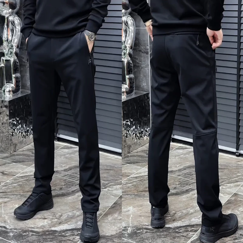 秋冬户外软壳冲锋裤男士纯色简约防风防水休闲裤百搭修身直筒长裤