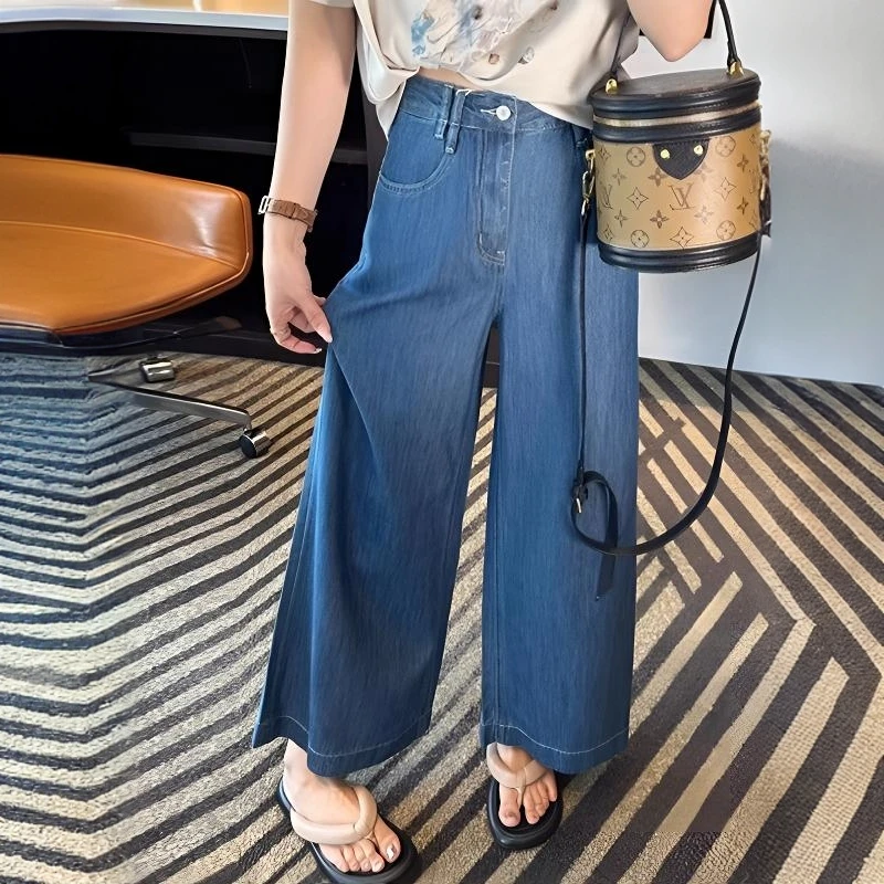 凉感天丝九分牛仔裤大码女装2025夏季薄款梨形身材宽松显瘦直筒裤