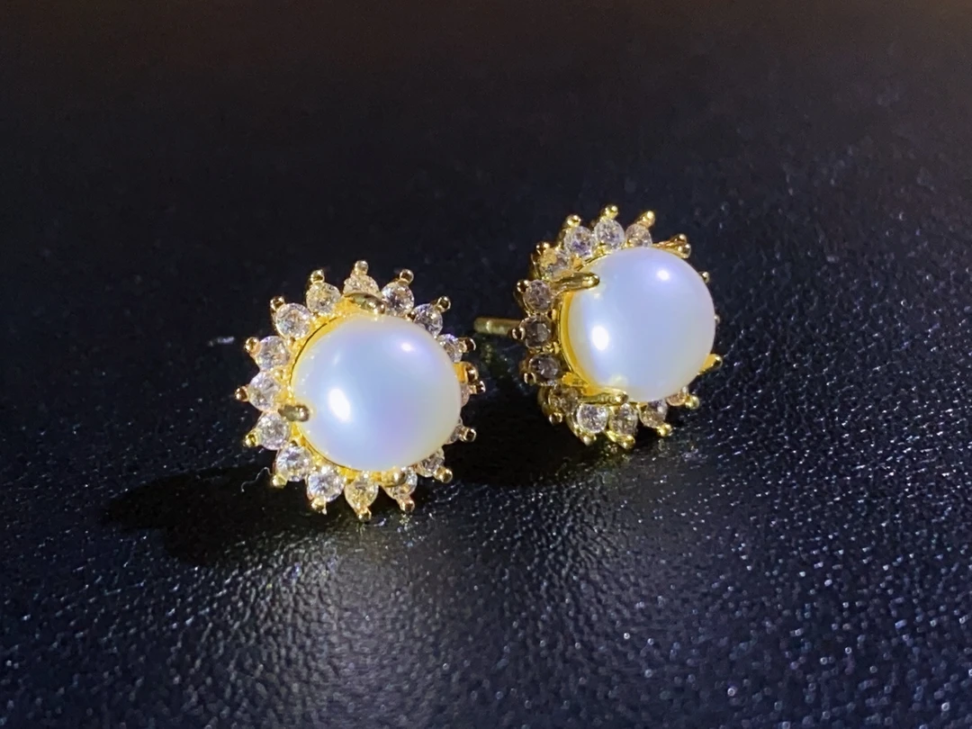 CT3150（玉姐珠宝）豪镶圆珠珍珠耳钉发一对-卡8-送礼佳品