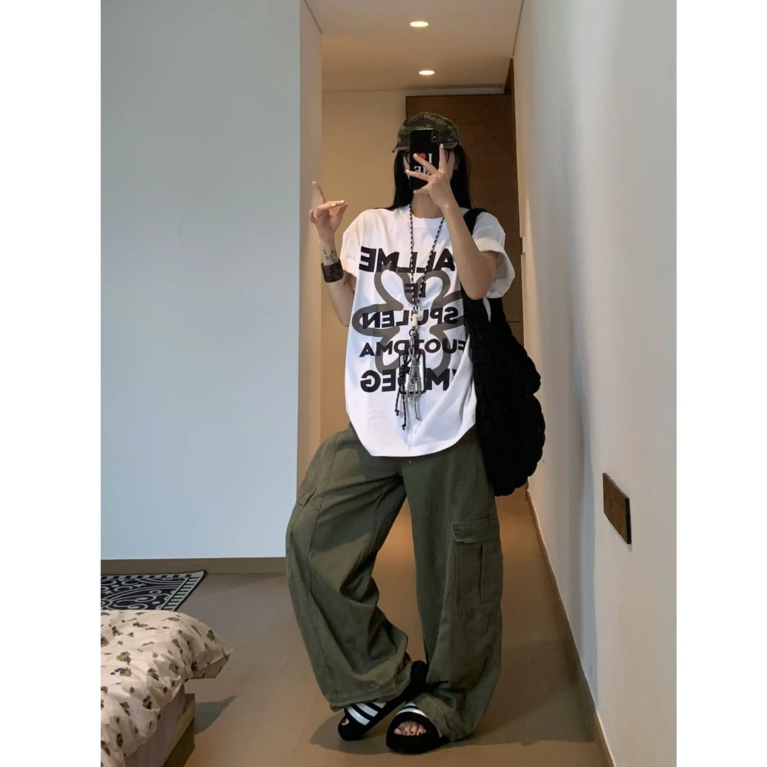 夏季新款女装重磅纯棉T恤字母印花短袖宽松休闲百搭青年上衣女