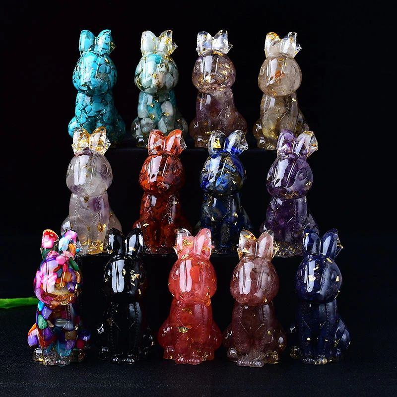 天然水晶碎石小兔子摆件，文创工艺品