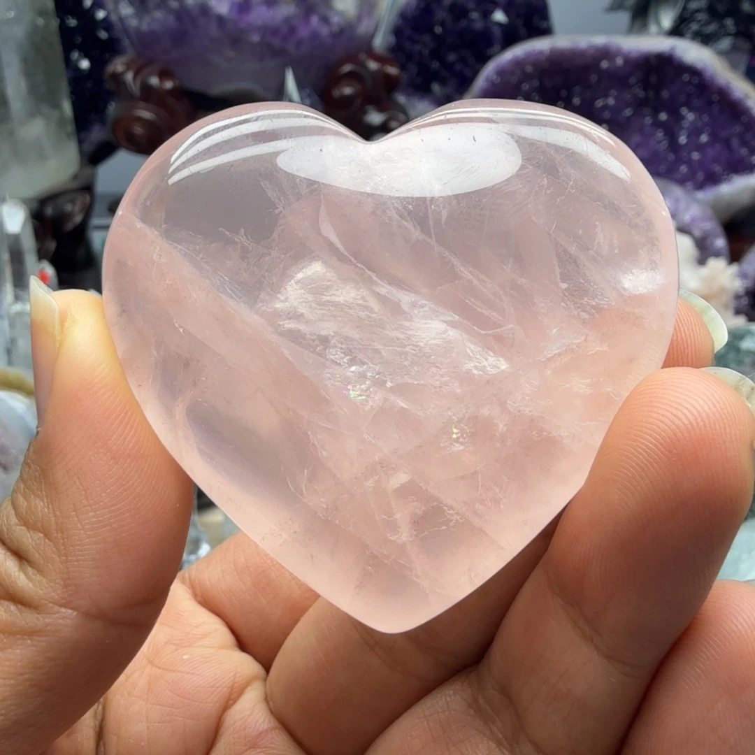紫晶未镶嵌摆件粉水晶爱心