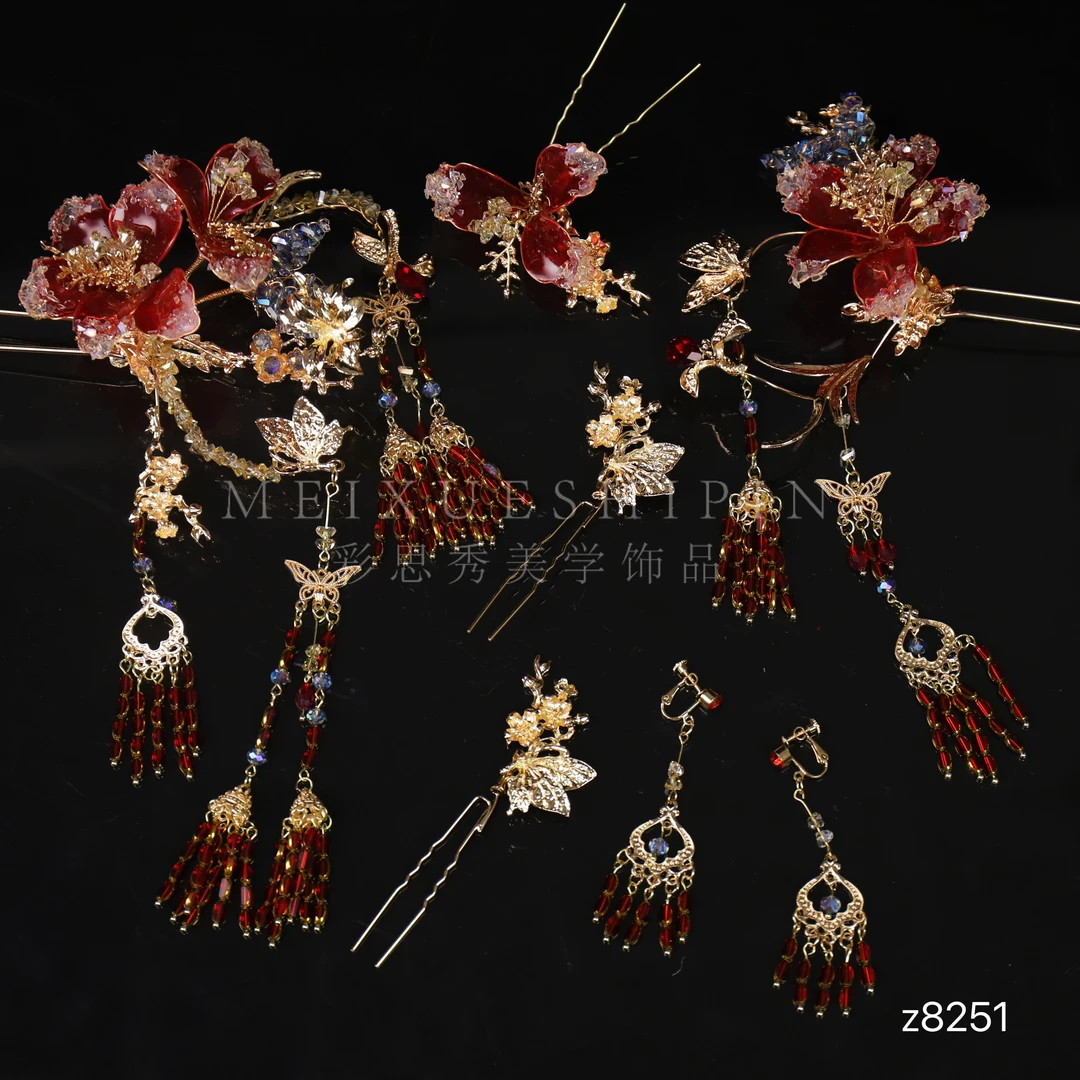 z8251红金色中式秀禾头饰新娘结婚分体重工经典百搭影楼跟妆