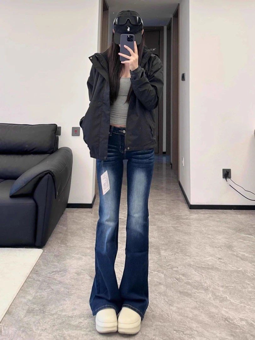 175高个子加长高街辣妹水洗微喇牛仔裤女设计低腰百搭低腰牛仔裤