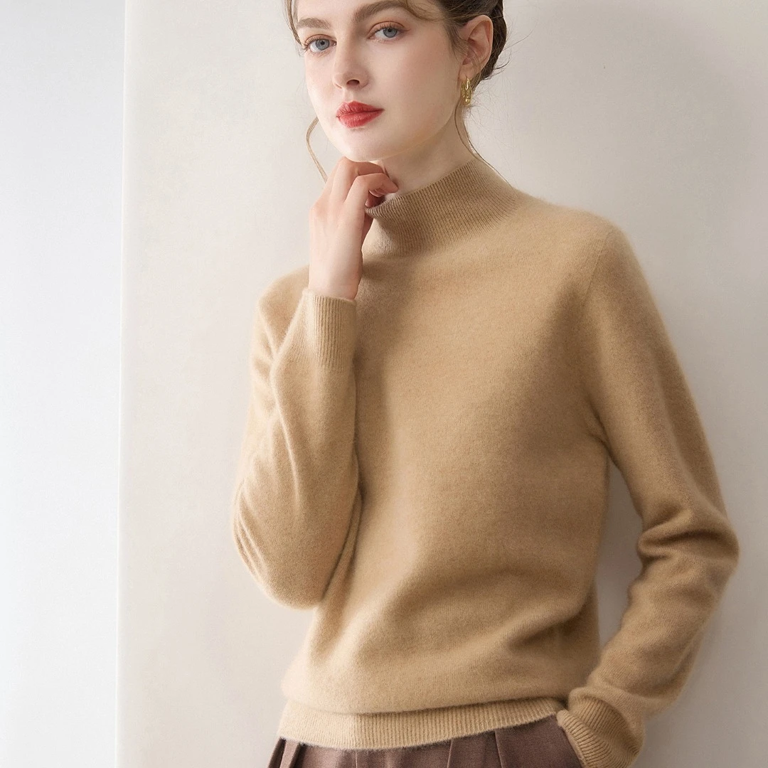 巨百搭【100%MORO小山羊绒】无缝一线成衣半高领遮肉宽松显瘦上衣
