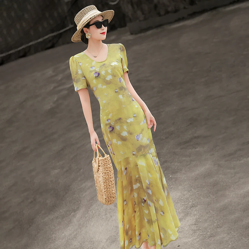 MEXCOCO/兰瑟儿夏季新款气质女人味收腰显瘦印花连衣裙105XL2887