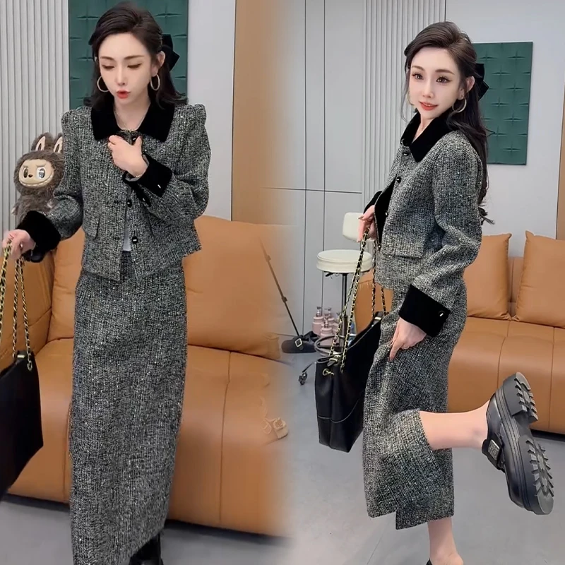 2025秋冬新款时尚显瘦气质网红高档套装女高级百搭宽松大码两件套