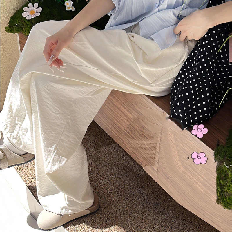 【佳佳】胖mm设计感欧若风肌理感阔腿裤高腰垂感显瘦宽松休闲裤女