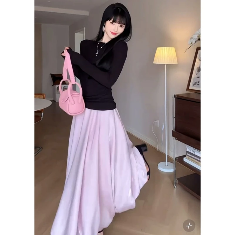 2025超火秋装一整套大方得体高级感巨好看的黑色斜肩连衣裙套装女